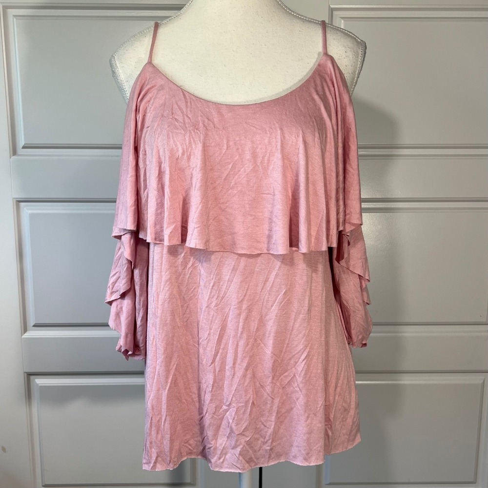 Bailey 44‎ Pink Cold Shoulder Ruffle Layered Spaghetti Strap Top Medium